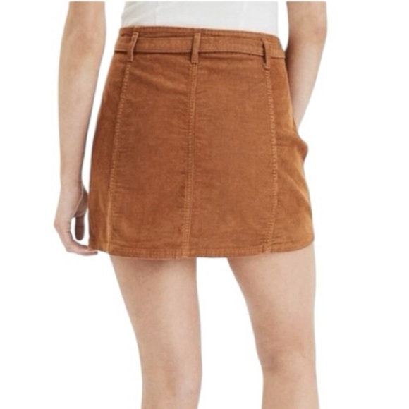 American Eagle High Rise A Line Corduroy Y2K Button Front Belted Tie Waist Skirt - Picture 3 of 9